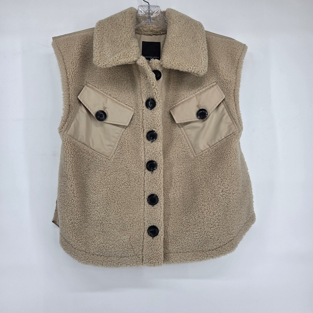 Marissa Webb Sherpa Twill Vest XS Beige Mixed Media Utility Boho Winter Chic